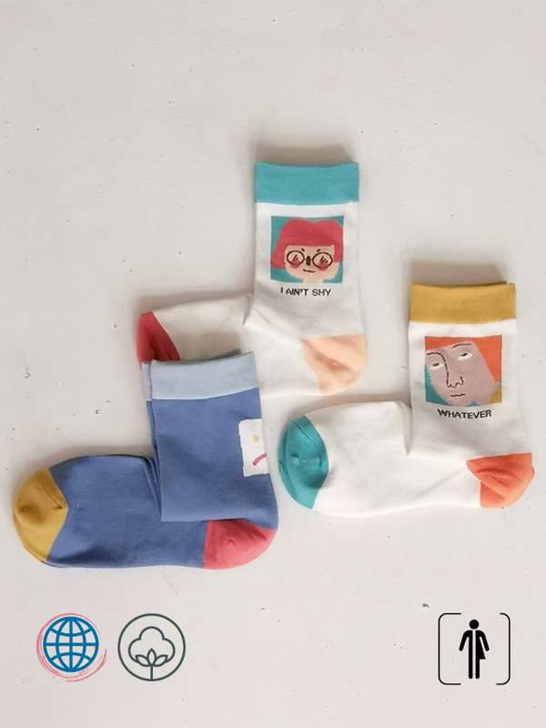 Expression Jacquard Cotton Socks 2-Pair  Unisex Anywear Mens Women’s Cry Smile Whatever I Ain't Shy Color Block 2 Pairs for Woman Man Trending in White Blue