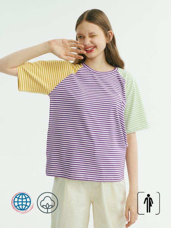 Harajuku Loose Crewneck T-Shirt   Unisex Anywear Mens Women’s Japanese Original Design Summer Multicolor Purple Mustard Yellow Green Color Block Stripe Tee Tops Round  O Neck Tshirt Striped O-Neck Japan Cotton T-Shirts Trending for Woman Man