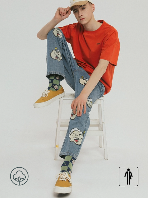 Crewneck POPEYE T-Shirt Harajuku BF Style Unisex Anywear Mens Women’s Short Sleeve Tee Tops Round O Neck POPEYE Letters Cartoon Printed T-Shirts for Man woman Summer Design Trending in Red