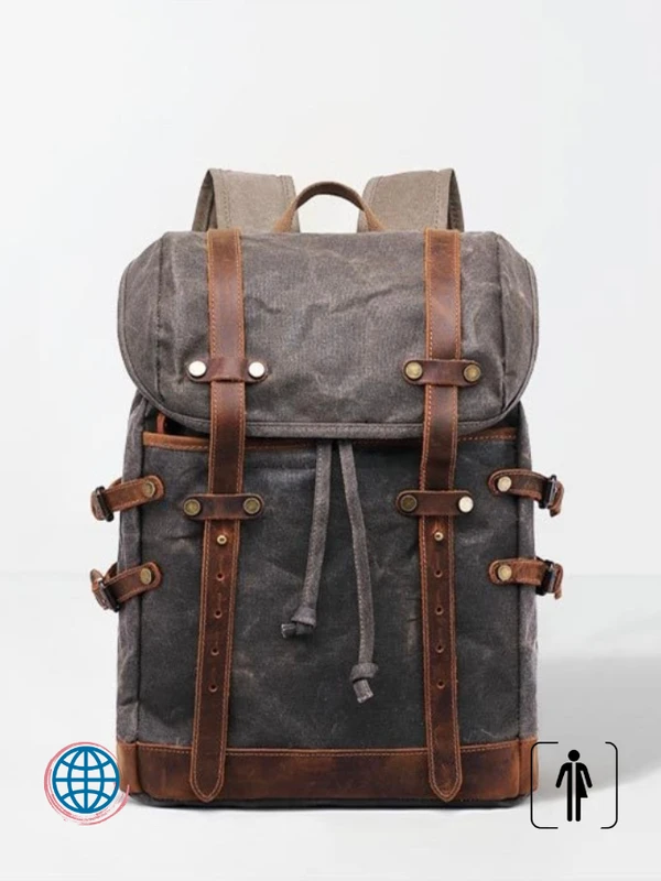 Oil Wax Canvas Backpack  Unisex Anywear Men's Women’s Vintage Style Leather Belts Large Capacity Unisex Hiking Bags Multi-Function Travel Backpacks Trending in Army Green