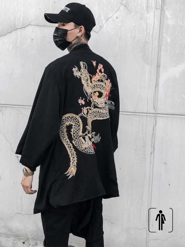 Haori Graphic Kimono Cardigan   Unisex Anywear Mens Women’s shirt Japanese dragon yukata traditional japan clothing Kimonos Cardigans Outerwear for Woman Man Trending in Black