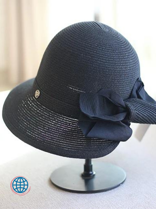 Japan Bow-Knot Straw Hat  Women's Spring Summer Japanese Style Casual Foldable Bucket Sun Hats Retro Elegant Fedoras Fashion Headwear Trending for Woman in Black