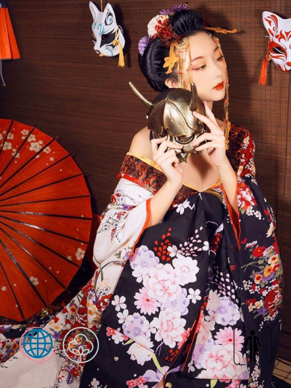 Japanese Kimono Set   Women’s High Quality Custom Handmade Plum Flower Cosplay Costume Beautiful Black Floral Japan Dress Performance Kimonos Trending for Woman