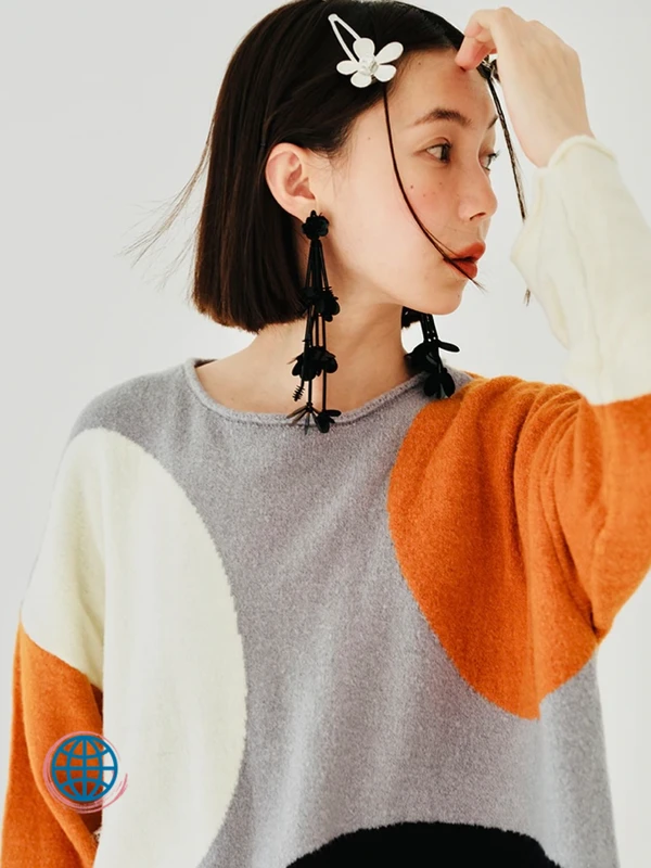 Crewneck Loose Fit Sweater   Women’s Japanese Original Design Sweaters Long Sleeve Round O-Neck Pullover Top Casual Loose Versatile Earthy Color Contrast Japan Knitwear Trending for Woman