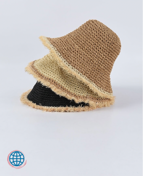 Raffia Fringed Beach Hat   Women’s Female Summer Floppy Sun Edging Hand-crocheted UV bucket Sunscreen Caps Hats Trending for trending Woman Getaway Vacation Holiday Accessory in Beige Black Camel color