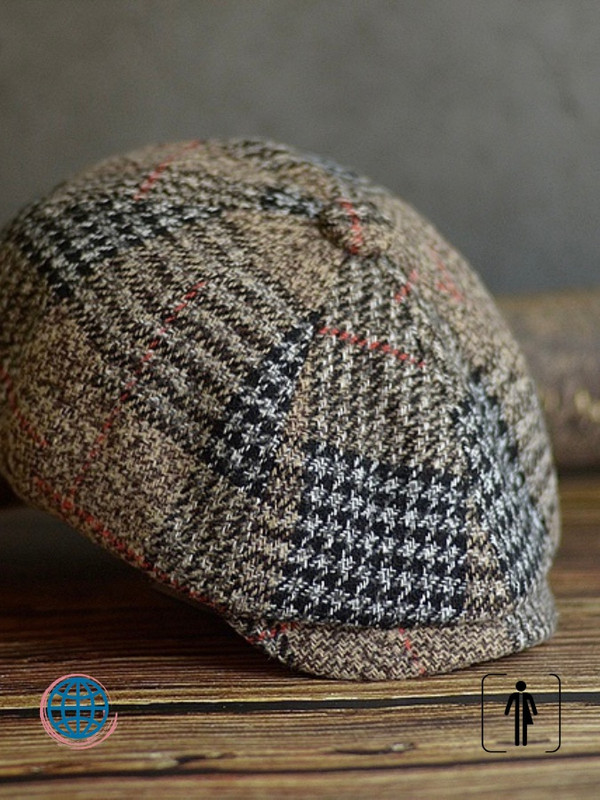 Gatsby Driver Cap   Unisex Anywear Mens Women’s Autumn Winter Plaid Newsboy Hat Wool Blend Male Beret Men And Women England Gatsby Retro Flat Caps Headwear Hats for Man Woman in Khaki