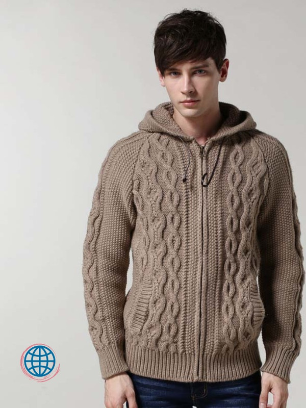 Cable-Knit Hooded Cardigan  Mens Sweater Autumn Winter Warm Zipper Hooded Cardigans Knitted Twist Hoodies Solid Color Vintage Casual Knitwear Coat Plus Size Sweaters Trending for Man in Khaki