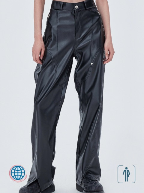 Vegan Leather Pants  Anywear Mens Women’s Autumn Long Black Soft Punk faux Leather Mid Rise Waist Loose Casual Luxury Designer Unisex Clothing Streetwear Plus Size Trousers Trending for Man Woman