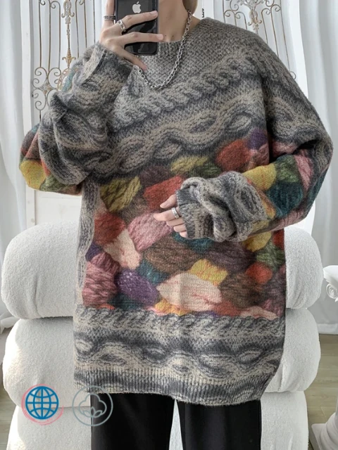Cable Knit Sweater  Mens Three-dimensional Printing Men Autumn Winter Fashion Male Crewneck Round Neck Knitted Pullovers Large Plus Size O-Neck Knitwear Trending for Man in Apricot