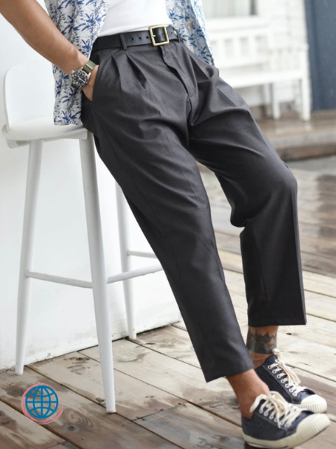 Ankle Pants  Mens Casual Pleated Suit Ankle-length Pant Leisure Suits Formal Trousers Trending for Man in Gray / Grey