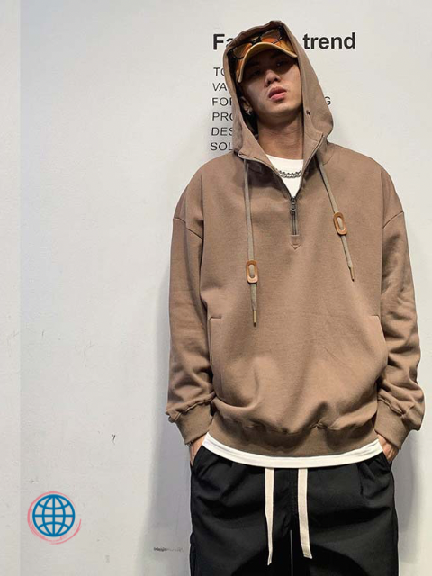 Half-Zipper Hooodie   Mens Casual Wild Pullover Sweatshirt Glasses Long Sleeve Hoodies Activewear Sportswear Plus Size Sweatshirts Trending for Man in Yellow Tan Khaki