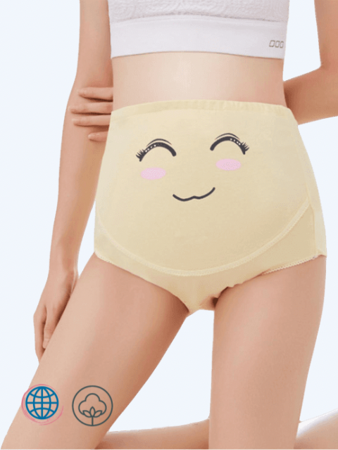 Graphic Maternity Briefs Panties 4-Pack      Women’s Panty For Pregnant Women Maternity Clothes Cotton Breathable Cartoon Cute High Rise Waist Seamless Support Belly Underwear Trending for Woman in Yellow face design