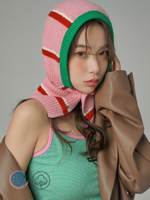 Striped Balaclava  Women’s Winter Skullies Beanies Hat Warm color matching stripe Balaclavas Women Wool Scarf Caps Mask Gorras Bonnet Knitted Hats Knit Headwear Trending for Woman in Pink