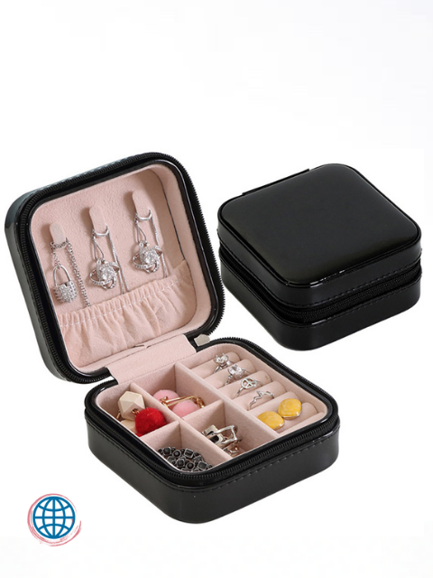 Jewelry Storage Box    100x100x55mm Portable Organizer Earring Holder Zipper Women Jewellery Display Travel Case Trending in Black