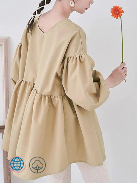 Boatneck Lantern Sleeve Top  Women’s Korean Style Maternity Round O-Neck Boatneck Blouse Shirt Solid Color Loose Pregnant Women Fashion Blouses Lantern Sleeve Plus Size Korea Shirts Pregnancy Clothes Trending for Woman in Khaki