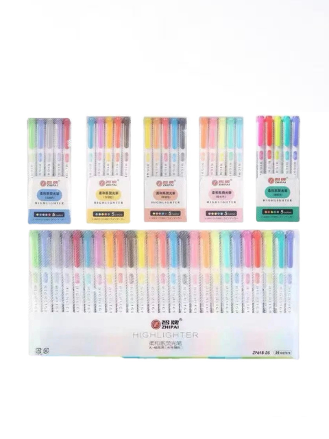 Highlighter Pen Set 5-Color Box     Japan ZHIPAI Double Headed Highlighter Pen Set Fluorescent Markers Highlighters Pens Art Marker Japanese Trending Cute Kawaii