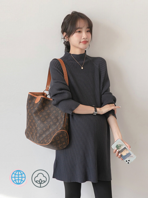 Maternity Mockneck Ribbed Sweater  Women’s Autumn Winter Knitted Sweaters Loose Pullovers Clothes for Pregnant Women High Neck Postpartum Pregnancy Tops Trending Sweaters for Woman in Dark Khaki