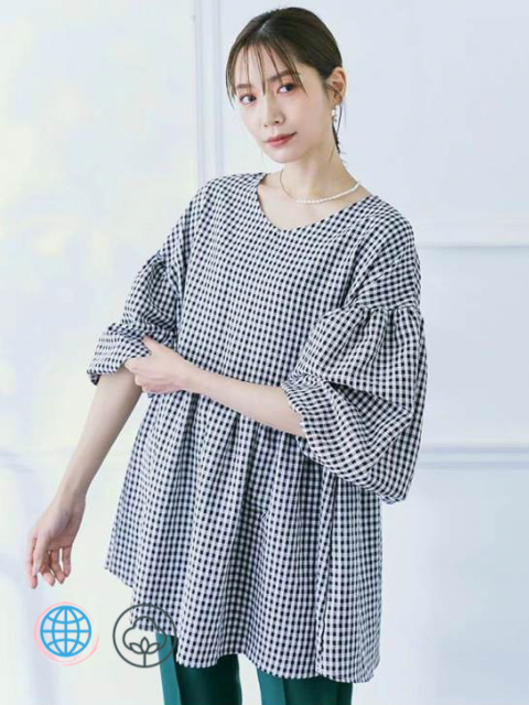 Boatneck Plaid Top  Women’s Japanese Maternity Cotton Blouse Pregnant Spring Fashion Checkered Shirts V-Neck Tops for Woman in Black