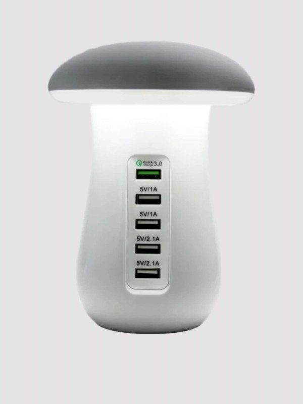 LED USB Charger Station Hub   Multi 5 Port 50W Chargers Hubs Mushroom LED Lamp Charge Dock QC3.0 Fast Charging Trending for Mobile Phone Tablet Power Adapter