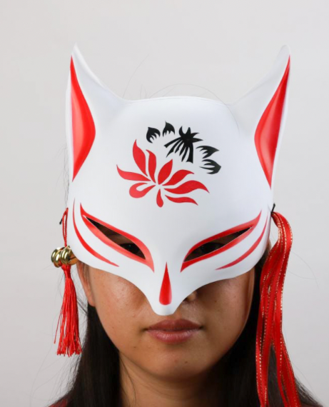 Japanese Kabuki Face Mask   Unisex Anywear Women’s Men’s Children’s Animal Cat Fox Demon Japan Small Bells Hand-Painted Cosplay Anime Masquerade Party Dress Up Half Masks with Tassels Trending for Man Woman Kids