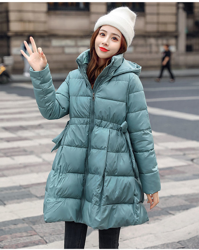 Maternity Windbreaker Coat Women’s Korea Long Thick Pregnant Winter Hooded Parka Korean Loose A-line Cotton-padded Down Coats Trending Outerwear for Woman in Green