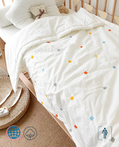 Embroidered Cotton Quilt   Winter Cherry Bear Baby Infant Kids Thicken Bed Cot Crib Blanket Cover Kindergarten Trending Bedding Quilt in Squares