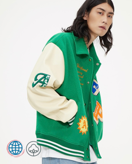 Patchwork Varsity Jacket  Mens Letter Embroidery Fashion College Unisex Wool Baseball Jackets Winter Outfits Plus Size Trending Cotton Outerwear for Man in Green