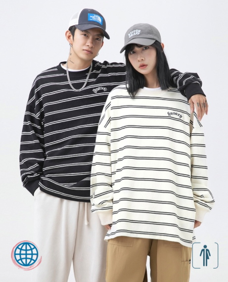 Stripe Sweater  Unisex Anywear Women’s Men's Japanese Autumn Round Neck Versatile Loose Couple Long Sleeve Top Oversized Crewneck Japan Sweaters for Man Woman Trending in Black Beige White