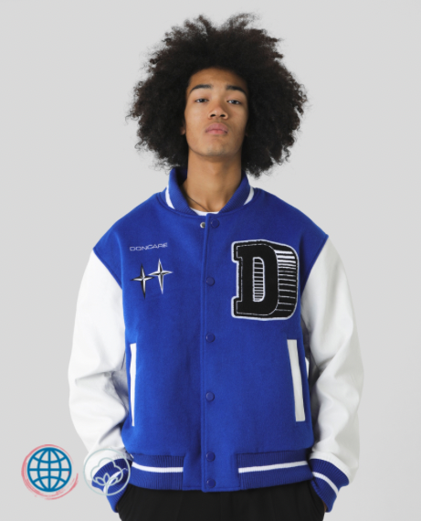 Embroidery Patchwork Baseball Jacket    Mens Hip Hop Furry Letter Harajuku Casual Varsity Bomber Jackets College style Coats Outerwear for Man Trending in Blue