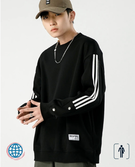 Crewneck Stitch Sweatshirt  Men's Autumn Round O-Neck Stitching Hip -up Retro Tide Casual Clothes Sportswear Activewear Plus Size Sweatshirts for Man Trending in Black