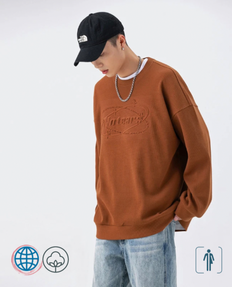 Japanese O-Neck Waffle Sweater   Genderful Unisex Anywear Women’s Mens Spring Autumn Men's Couple Casual Tops Hong Kong Style Loose Trend Round Crewneck Japan Plus Size Sweaters for Man Woman Trending in Dark Brown
