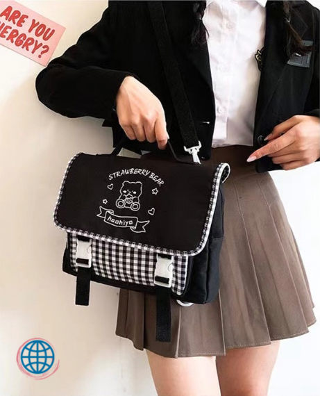 Kawaii School Bag  Girls Japan Kids Anime Backpack Cute Bear Japanese Style Large Capacity Shoulder Laptop Tote Bags Baggage for Girl Trending in Black