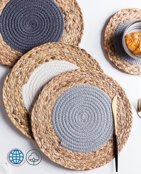 Round Placemat Table Mat Coffee Cup Mats Mix Cotton Linen Braid Coasters Holder Pad Hand Protector for Dining Table Decoration Trending Placemats Holders in Dark Light Gray / Grey White