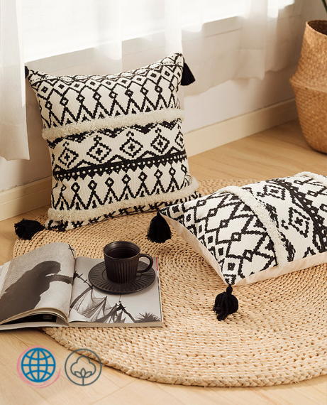 Boho Tufting Cushion Cover   Bohemia Pillow Case Geometric Pillowcase Nordic Beige Cream Cotton Back Support Covers Decorative Hotel Trending Bohemian Home Decor