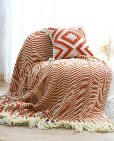 Herringbone Throw Blanket  Vintage Japanese Acrylic Geometric Home Textile Sofa Bed Decorative Nordic Aesthetic Room Winter Warm Decor Japan Blankets Bedroom Throws Norway Scandinavia Scandinavian Norwegian in Trending Orange