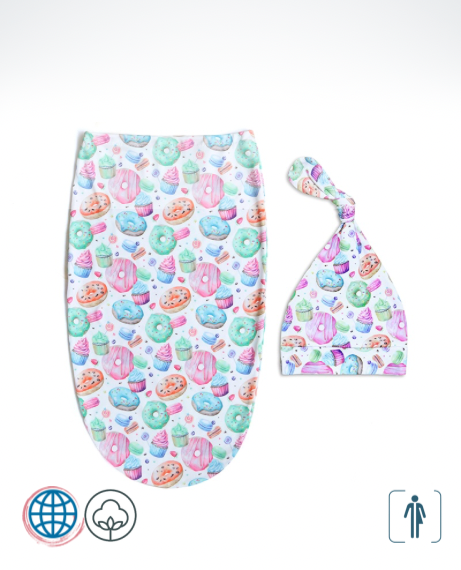 Cocoon Swaddle Wrap Set Unisex Newborn Baby Envelope Rainbow Baby Blanket Set Cotton Swaddling Bag Sleep Sack Bedding Swaddles in Trending Cakes Donuts