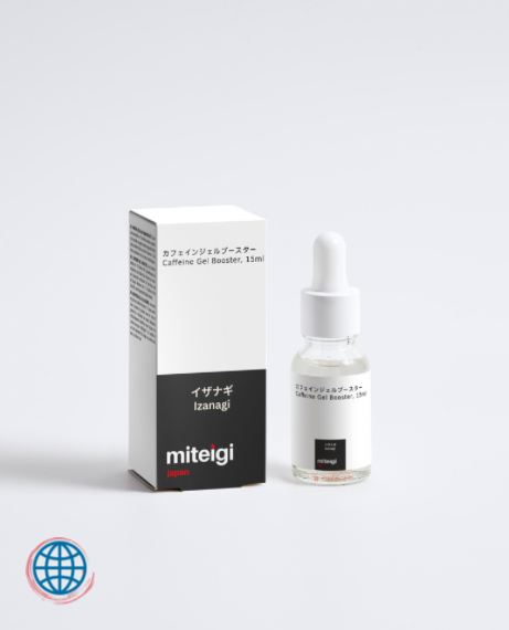 Caffeine Gel Booster, 15ml Izanagi concentrate with 1% Caffeine to help decrease puffiness and give freshness to tired skin with Minty bloom Juicy fruit accent eye care Trending skincare by miteigi