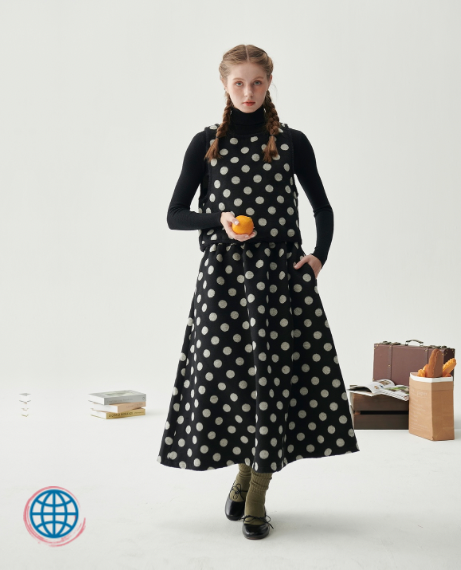 Mid-calf Polka Dot Skirt  Women’s Japanese Original Black And Gray Collision Color Polka Dot Retro Loose Half-body Female Autumn And Winter Niche Design Mid-Calf Japan Skirts for trending Woman