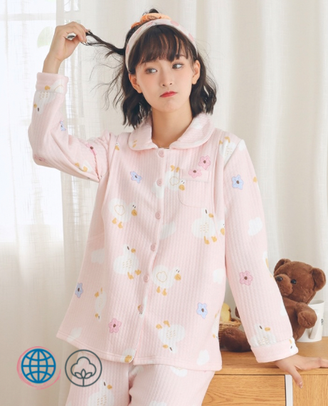 Cotton Nursing Pajama Set   Women’s Winter Sandwich Thickened Lovely Printed Pregnant PJs Sets Postpartum Lactation Maternity Clothes for Woman in Trending  Pink