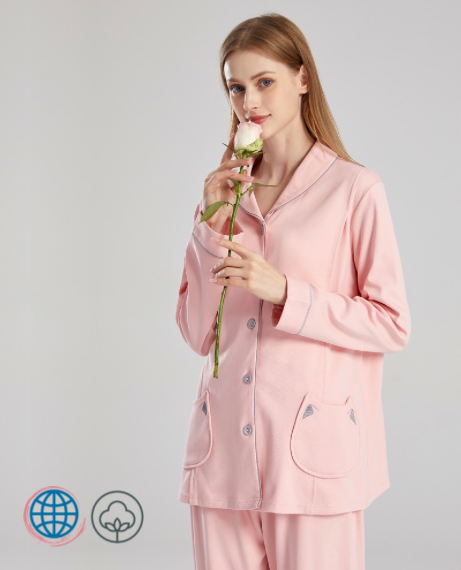 Maternity Nursing Pajama 2-Piece Set  Women’s 2PCS Maternity Pregnancy Sleepwear Lounge Women Clothes Breastfeeding Pyjama Sets Long Sleeve loungewear for Woman in Cat Pink