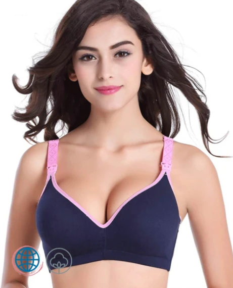 100% Cotton Maternity Seamless Nursing Bra  Women’s Pregnant Breastfeeding Pregnancy Women Breast Feeding Bras for Woman in Trending Navy Blue