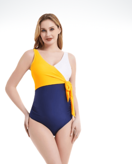 Maternity Swimsuit  Women’s One Piece Plus Size Bathing Suit Tie Front Pregnancy Woman Swimwear Tankinis Beachwear in Trending Yellow Navy Blue