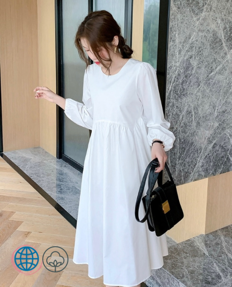 Maternity Dress  Women’s Autumn Korean Fashion Cotton Long Party Elegant A Line Slim Clothes for Pregnant Women Casual Plus SizePregnancy Korea Dresses for Woman in Trending White