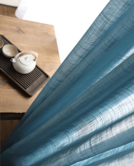 Sheer Linen Curtain Japanese Modern Heavy Solid Tulle Treatment Semi Voile Japan Curtains for Dining Living Room Kitchen Bedroom in trending Blue