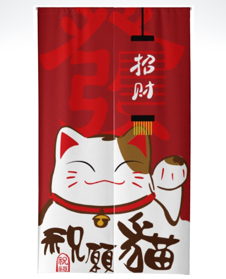 Lucky Cat Noren Door Curtain  Japanese Polyester Fabric Japan Door Curtains For Trending Kitchen Sushi Shop Home Decoration