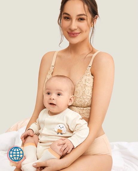 Maternity Lace Seamless Nursing Bra   Women’s Sexy Wirefree Breastfeeding Padded Lactation Cute Women's Bralette for Pregnant Lingerie Bras in Trending Beige