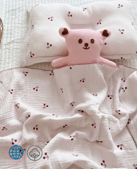 Swaddle Wrap Blanket in Muslin 100% Cotton Baby 120*130cm Soft Newborn Blankets 4 Layers cover Bath Gauze Infant Wraps Sleepsack Stroller Covers trending Cherry pattern