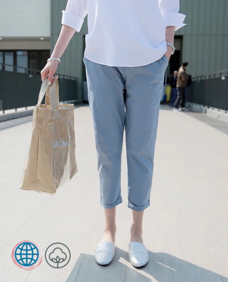 Maternity Full Panel Pants in Cotton-Linen  Women’s Pregnant Cotton and Linen Belly Summer High Rise Waist Wide-legged Casual Long Trousers for Woman in trending The Conch Orchid Blue