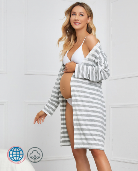 Maternity Nursing Nightgown Women’s Plus Size V-Neck Pregnant Long Sleeve Gray / Grey Striped Pajamas Pregnancy Nightwear Breastfeeding Nightdress Sleepwear Nightgowns for trending Woman