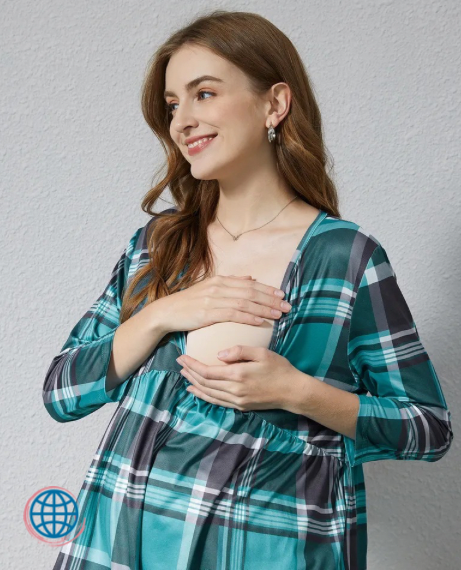 Maternity Lattice Top Women’s Casual Petite T-Shirts Autumn Loose Plus Size Pregnancy Breastfeeding Nursing Blouse Clothing Blouses for Woman in Trending Green Checkered Plaid